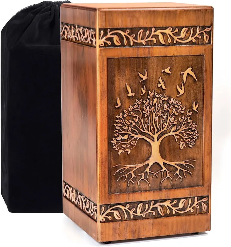 Engraved Wooden Storage Urn Box With Tree Of Life Design Aflex World 1