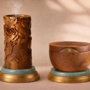 Hand Carved Wooden Incense Burner And Storage Container Set Aflex World