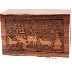 Hand Carved Wooden Storage Box With Deer Forest Design Aflex World