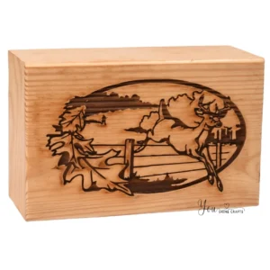 Hand Carved Wooden Storage Box With Deer Landscape Design Aflex World