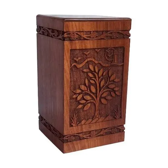 Hand Carved Wooden Storage Cabinet With Tree Design Aflex World 1 - Image 2