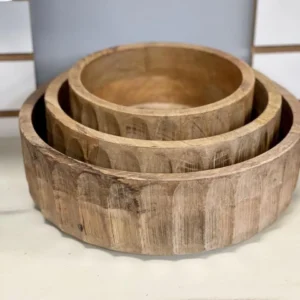Handcrafted Round Wooden Serving Tray Set Aflex World