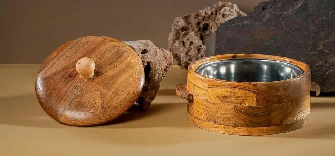 Handcrafted Wooden Ice Bucket With Steel Lining Aflex World