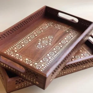 Handcrafted Wooden Serving Tray With Inlay Work Aflex World