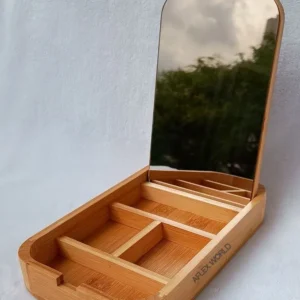 Handcrafted Wooden Vanity Organizer With Mirror Aflex World