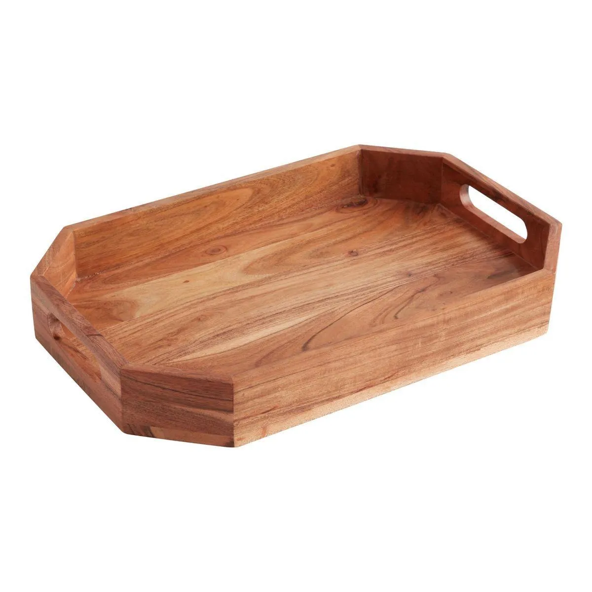 Hexagon Wooden Serving Tray With Handles Aflex World