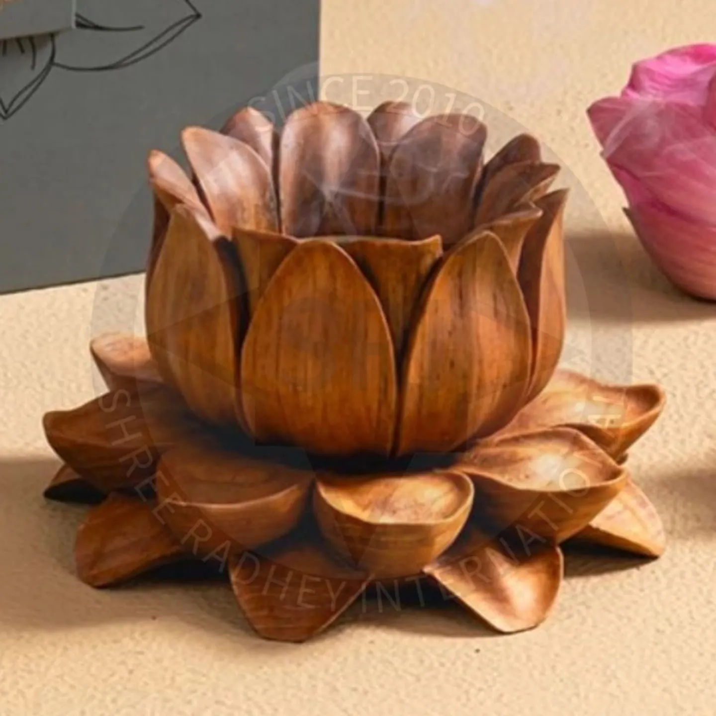 Lotus Design Wooden Tealight Candle Holder Aflex World
