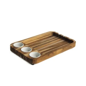 Rustic Wooden Serving Tray With Condiment Bowls Aflex World
