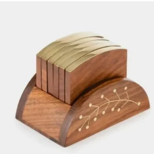 Wooden Coaster Set With Curved Holder Stand Aflex World